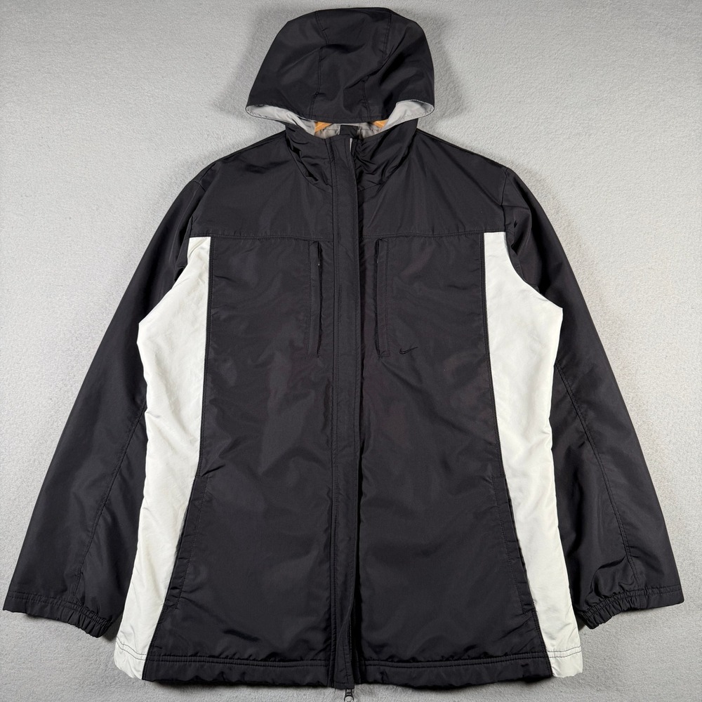 Nike Womens Hooded Windbreaker Jacket Black White Colorblock Size L 12-14